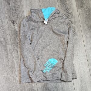The North Face Heather Gray Hoodie with Aqua Accents
